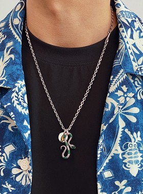 不拘S925纯银冷珐琅灵蛇吊坠男女适带个性时尚复古蛇年银饰