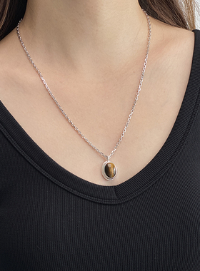 925纯银虎眼石吊坠女复古做旧