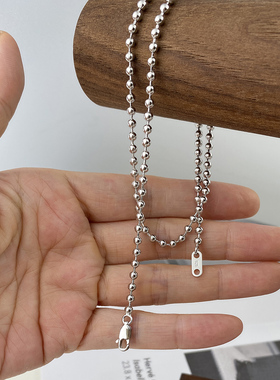 纯银镀白金圆珠链项链中性款简约