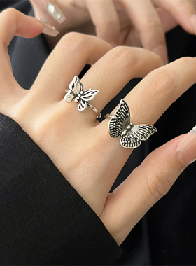 925银戒指女不掉色小众蝴蝶个性指环手饰开口设计感ins2024网红款