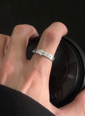 不掉色钛钢戒指男女镶钻立体十字架食指戒尾戒百搭个性指环饰品潮