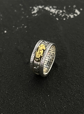 貔貅复古戒指男款潮牌开口可调节