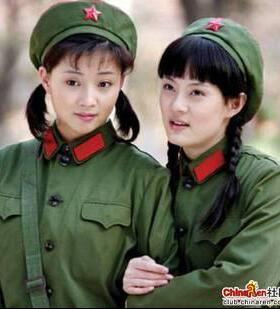 绿色五角星表演红军灰八角解放帽