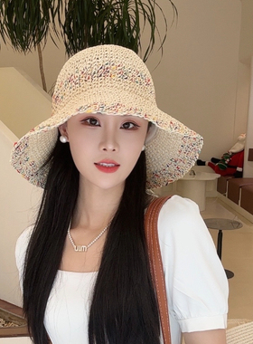 彩虹编织草帽渔夫帽女2026新款