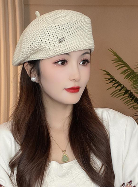 春夏款时尚百搭气质网红韩版画家帽子女透气定型字母压边贝雷帽潮
