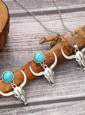 西部牛仔风项链牛头耳环套装