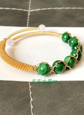 天然原创风14k包金绿色甘青手链