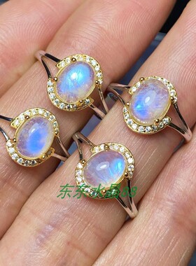 s925银 天然水晶 白月光石 活口可以调节大小