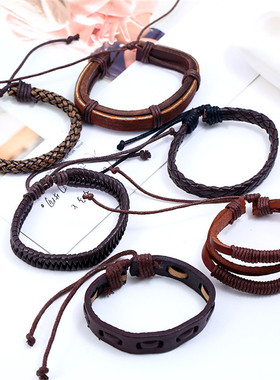 套装牛皮复古风欧美系带多层手绳