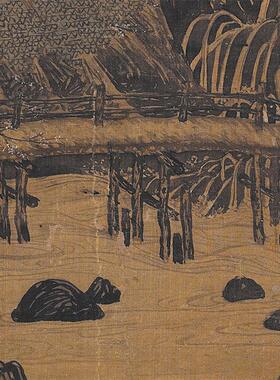 明唐寅高阁倚天图真迹版画微喷复制画绢画彷古山w水帆布条装饰画