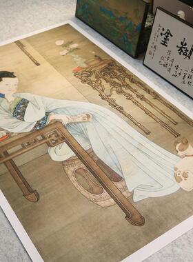清冷枚春闺倦读图国画工笔人物画高清微喷复制临摹手稿u客厅装饰