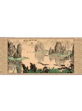 名家白描底稿新款横幅丝绸国画卷轴画漓江挂画书房装U饰画白雪石