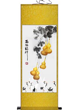 五福临门入户玄关装饰画p葫芦九鱼图大气客厅走廊挂画竖版过道壁