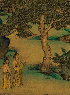 李思训江帆楼阁图复古书画作品绢布微喷彷古复制竖幅挂l轴国画装