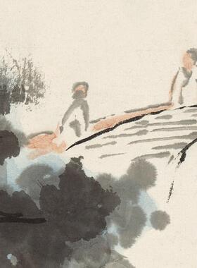 1:1张大千溪山行旅图山水人物真迹国画微喷名画复制g品客厅装饰画