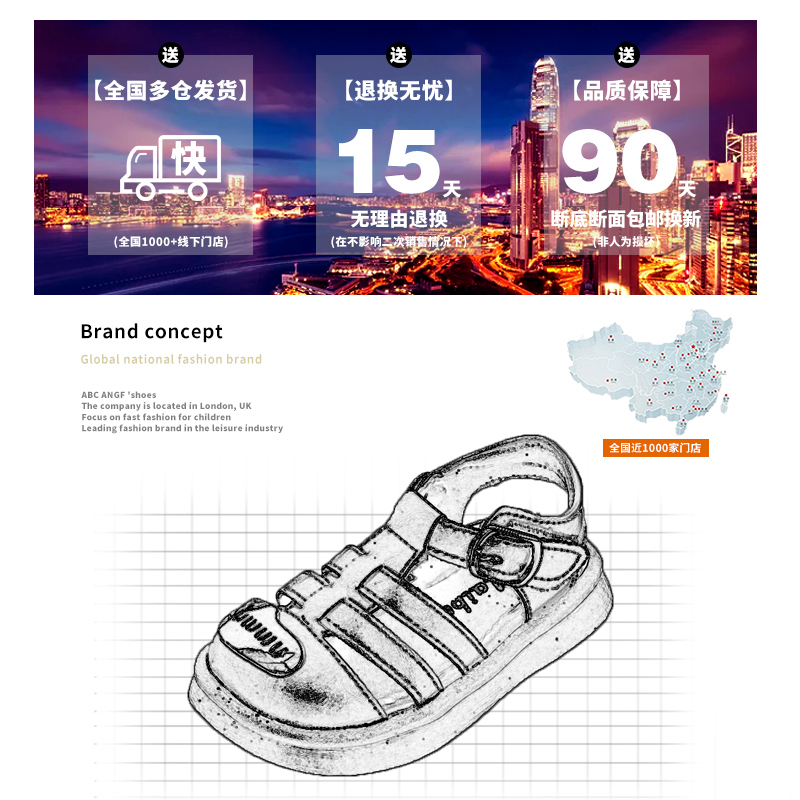 ABC ANGF儿童凉鞋包头2024夏季新款学步鞋男童鞋子女童宝宝沙滩鞋