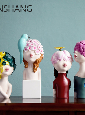 北欧风格原创抽象少女人像雕塑