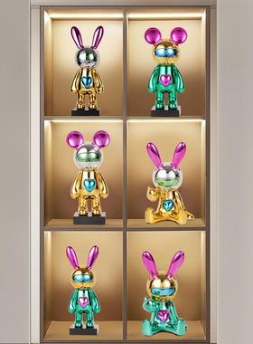 轻奢展示柜摆件电镀兔子装饰品暴力熊新款客厅装饰柜酒柜家居饰品