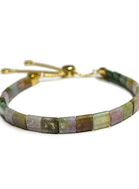 天然彩玉玛瑙手环小方块手链印度彩玛瑙多色细手链女款礼物友谊