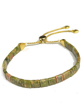 原创绿帘花岗岩石花绿宝石手链小众小方片珠手环女生精致手串