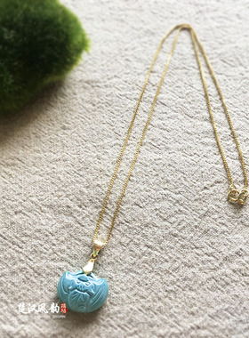 高瓷矿蓝松石雕刻小蝙蝠福在眼前吊坠锁骨链男女款精致礼物项链