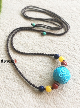 高瓷矿蓝松回纹珠锁骨链项链男女款送友人礼品高档手工精编16 18m