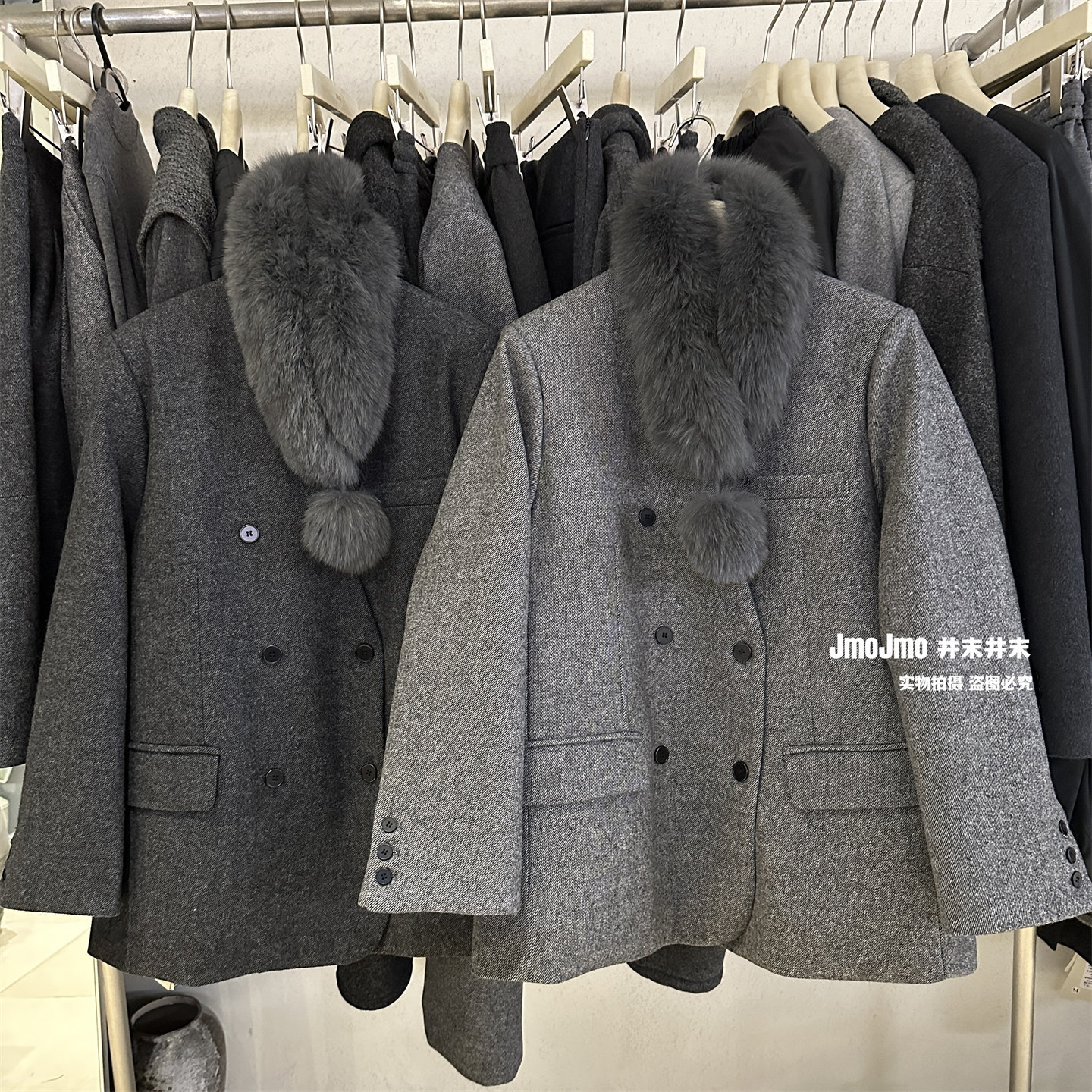 狐狸毛领90白鸭绒含50羊毛双排扣毛呢外套女冬季保暖洋气羽绒西装,淘宝优惠券,粉丝福利购,淘宝优惠卷