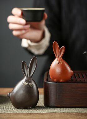 宇轩茶宠紫砂可养可爱小兔子雕塑呆萌生肖兔茶玩茶盘家居装饰摆件