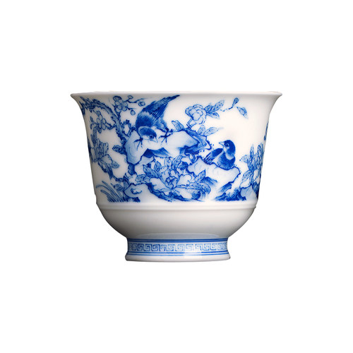 陶瓷手工主人杯单杯个人杯手绘青花花鸟功夫茶杯品茗杯景德镇茶具 - 图0