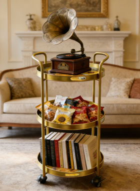 金属收纳架美式客厅餐厅三层设计