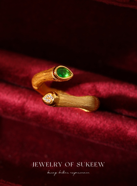 新中式轻奢高端拉丝竹节戒指