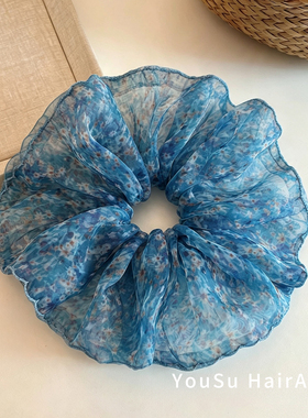 小清新显白碎花网纱大肠发圈