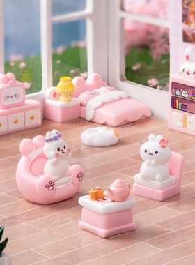 微景观卡通可爱兔子家具模型摆件