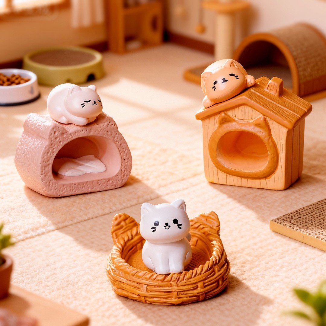 微景观创意小猫窝 微缩场景摆件diy娃娃屋萌粒公仔车载桌面小摆件,淘宝优惠券,粉丝福利购,淘宝优惠卷