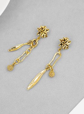 秋冬复古小众花朵流苏耳钉锁骨链