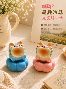 招财瓦猫陶瓷360°旋转摇头摆件