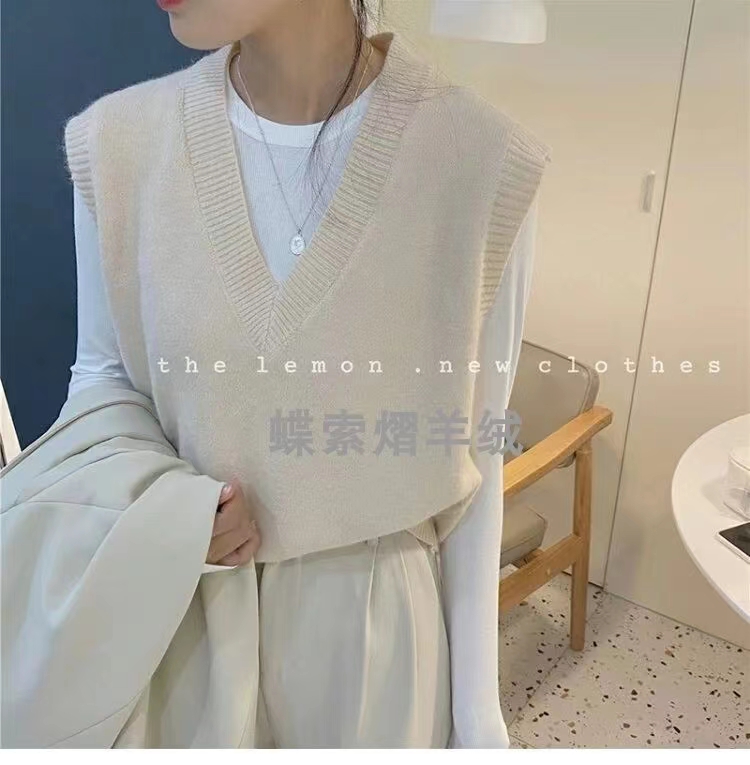 灰色毛衣羊绒针织马甲无袖背心女V领高级感小个子坎肩叠穿上衣潮 - 图2