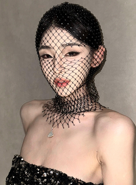 镶钻闪钻头套全脸面具头罩满钻网格面罩女成人道具万圣节cos装饰