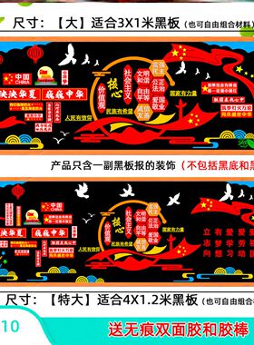 社会主义核心价值观墙贴新款24字毛毡墙贴画素材黑板报中小学走廊