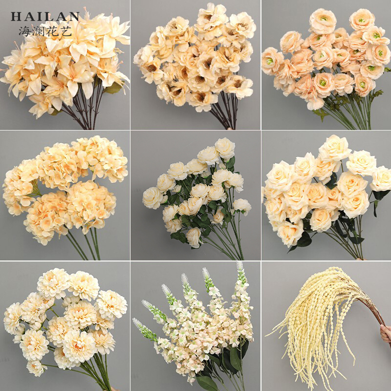 香槟色仿真花绣球花玫瑰婚庆绢花婚礼布置插花花艺装饰花假花花束 - 图0