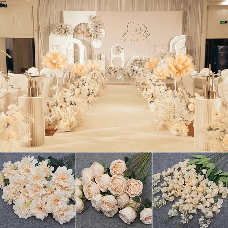 香槟色仿真花绣球花玫瑰婚庆绢花婚礼布置插花花艺装饰花假花花束 - 图1