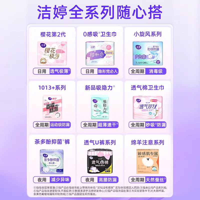 【59任选8件】洁婷卫生巾抑菌姨妈巾防漏日夜用组合官方旗舰店