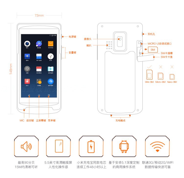 商米M2/m1无线WIFi点菜机扫码收款手持终端PDA无线餐饮点菜宝 - 图2