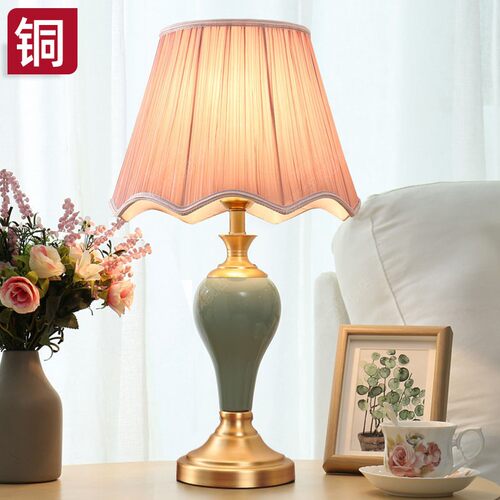 美式简约现代轻奢客厅书房卧室床头陶瓷台灯具遥控温馨暖光结婚房 - 图0