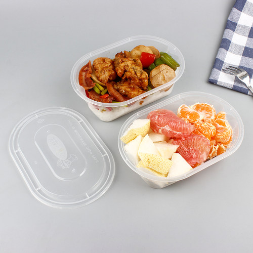750ml外卖打包盒水果捞盒一次性美式长方形椭圆加厚黑色白色餐盒 - 图1