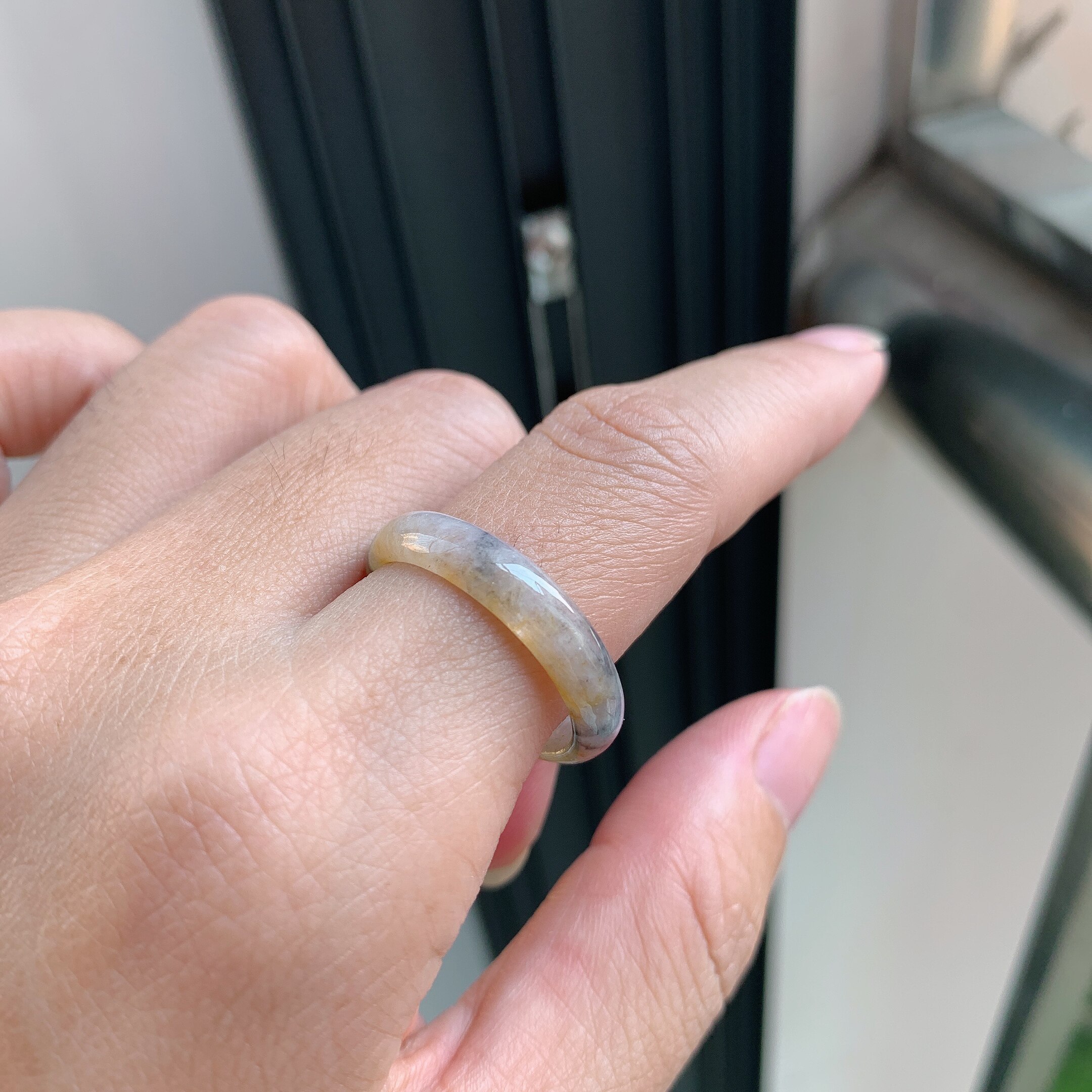 No. 23 Burmese natural jade a-grade ice species black chicken yellow jade ring dangerous material jade ring affordable welfare model
