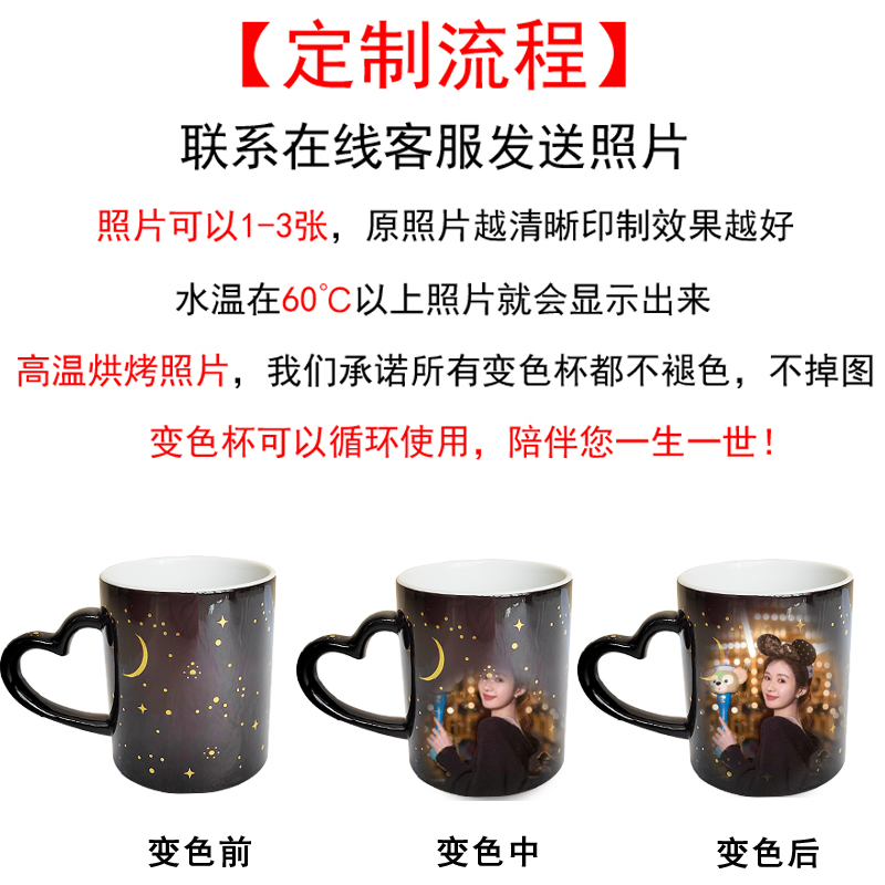 遇热变色水杯定制照片陶瓷星空马克杯diy可印图创意个性情侣杯子