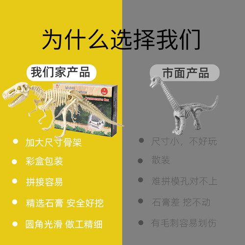 恐龙化石考古挖掘玩具男女孩儿童宝石手工diy霸王龙拼装骨架模型 - 图0