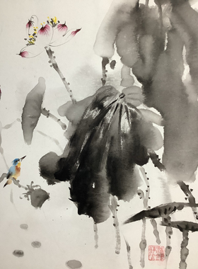 花卉油画表现国画荷花尺寸60*60厘米天津鼓楼艺术馆展卖