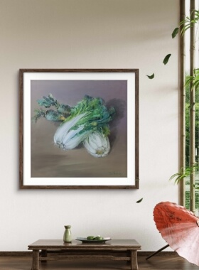 天津新世纪画廊油画定制陶学仕油画白菜尺寸60*60cm字画装裱设计